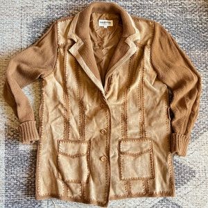 Vintage 70s 80s Suede Leather Crocheted Patchwork Blazer